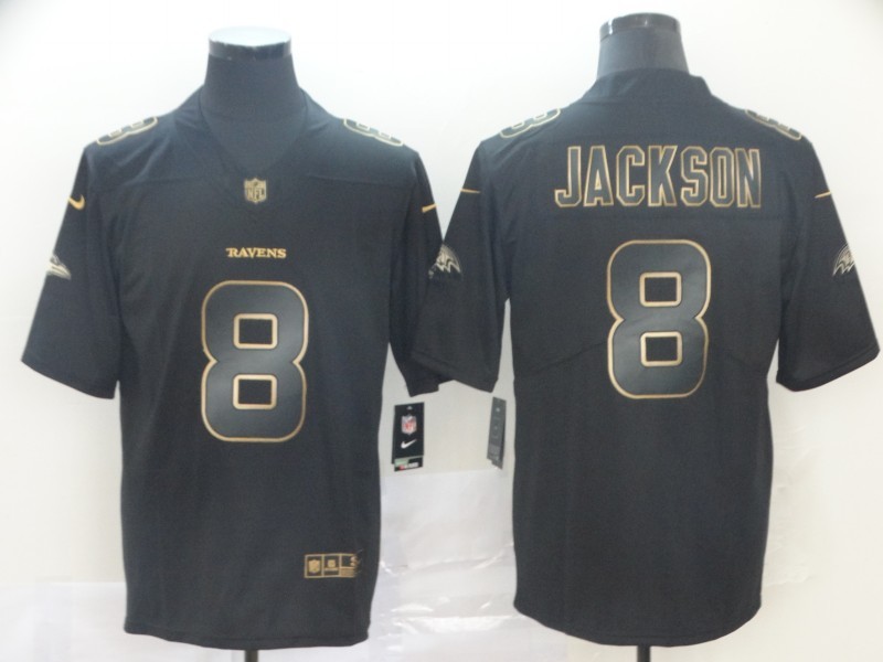 Men's Baltimore Ravens #8 Lamar Jackson Black Team Jersey
